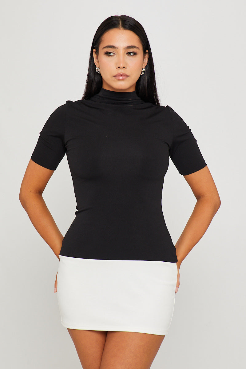 Black & White Block High Neck Mini Dress
